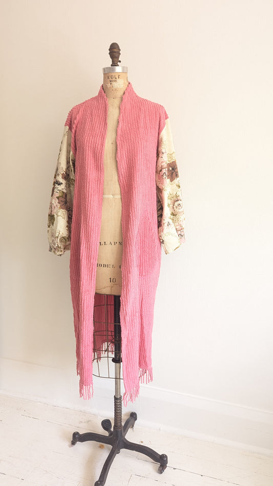 Vivianne Duster with Vintage Chenille & Barkcloth Size S/M #VIVCH7