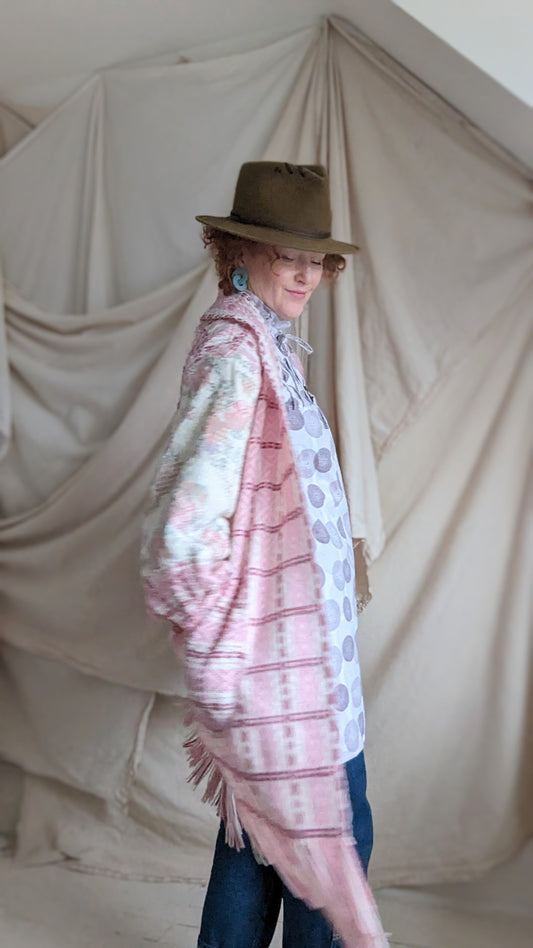 Vivianne Jacket with Upcycled Woven Afghan & Cotton Throw Blanket Size M/L #VIVA2