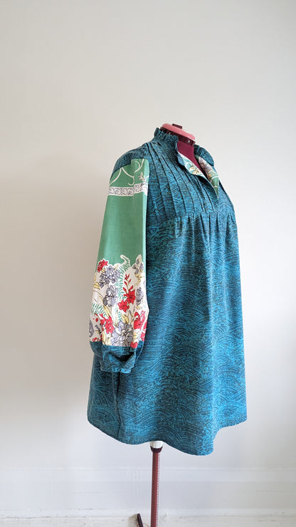 Meg Tunic with Vintage Tablecloth & Upcycled Cotton 2X/3X #MEGTU2
