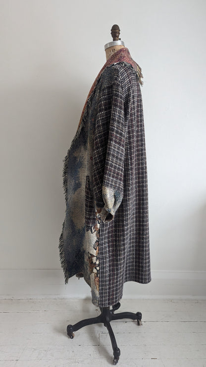 Vivianne Duster with Upcycled Throw Blanket & Tweed Size XL/2X #VIVC16