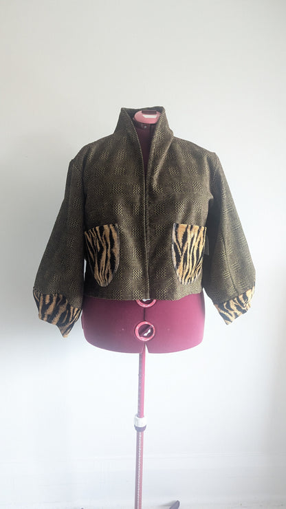 Vivianne Cropped Jacket with Upcycled Throw Blankets Size XL/2X #VIVT1