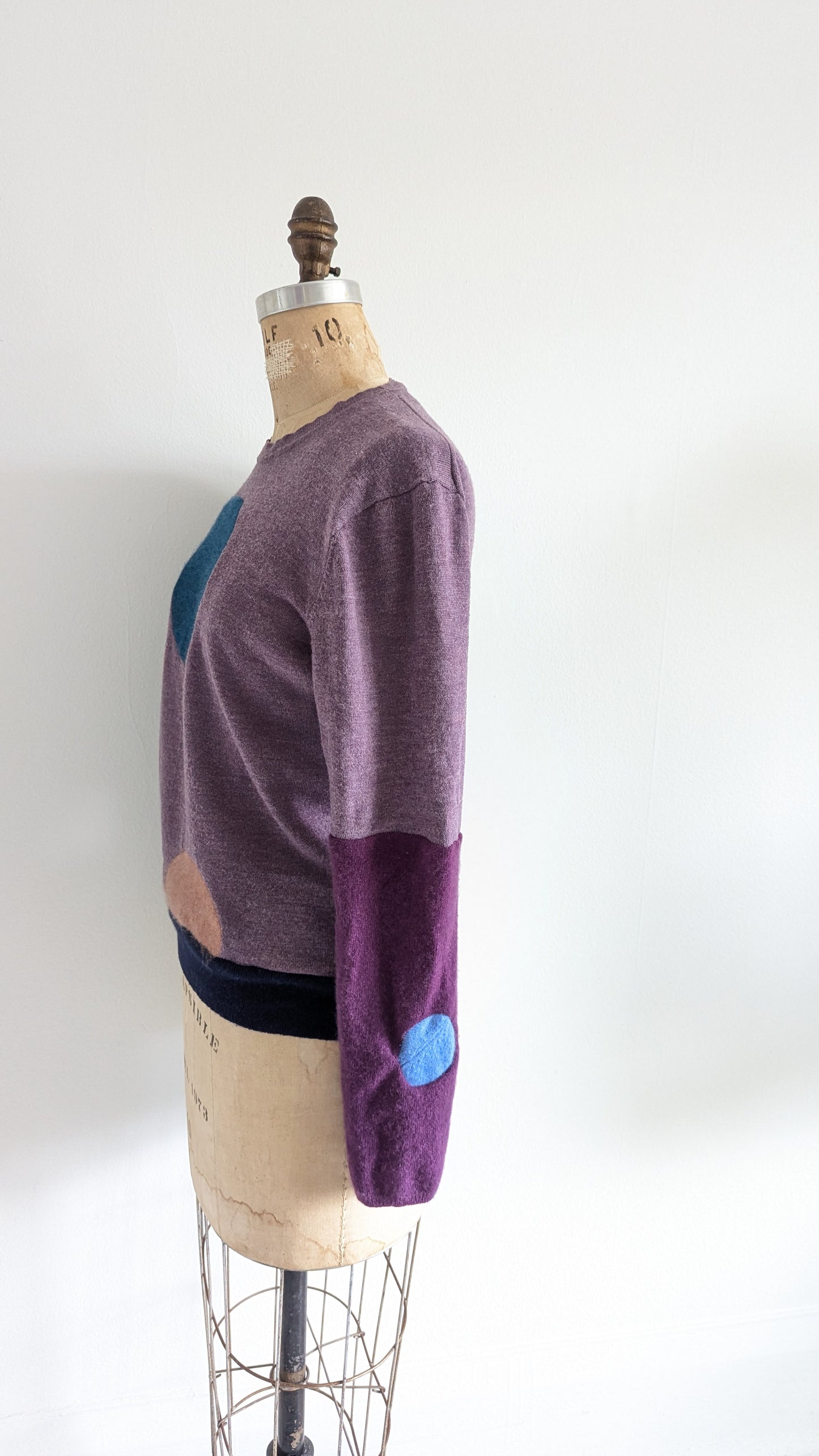 Abstract Art Patched Upcycled Cashmere Sweater Size L/XL #ART11