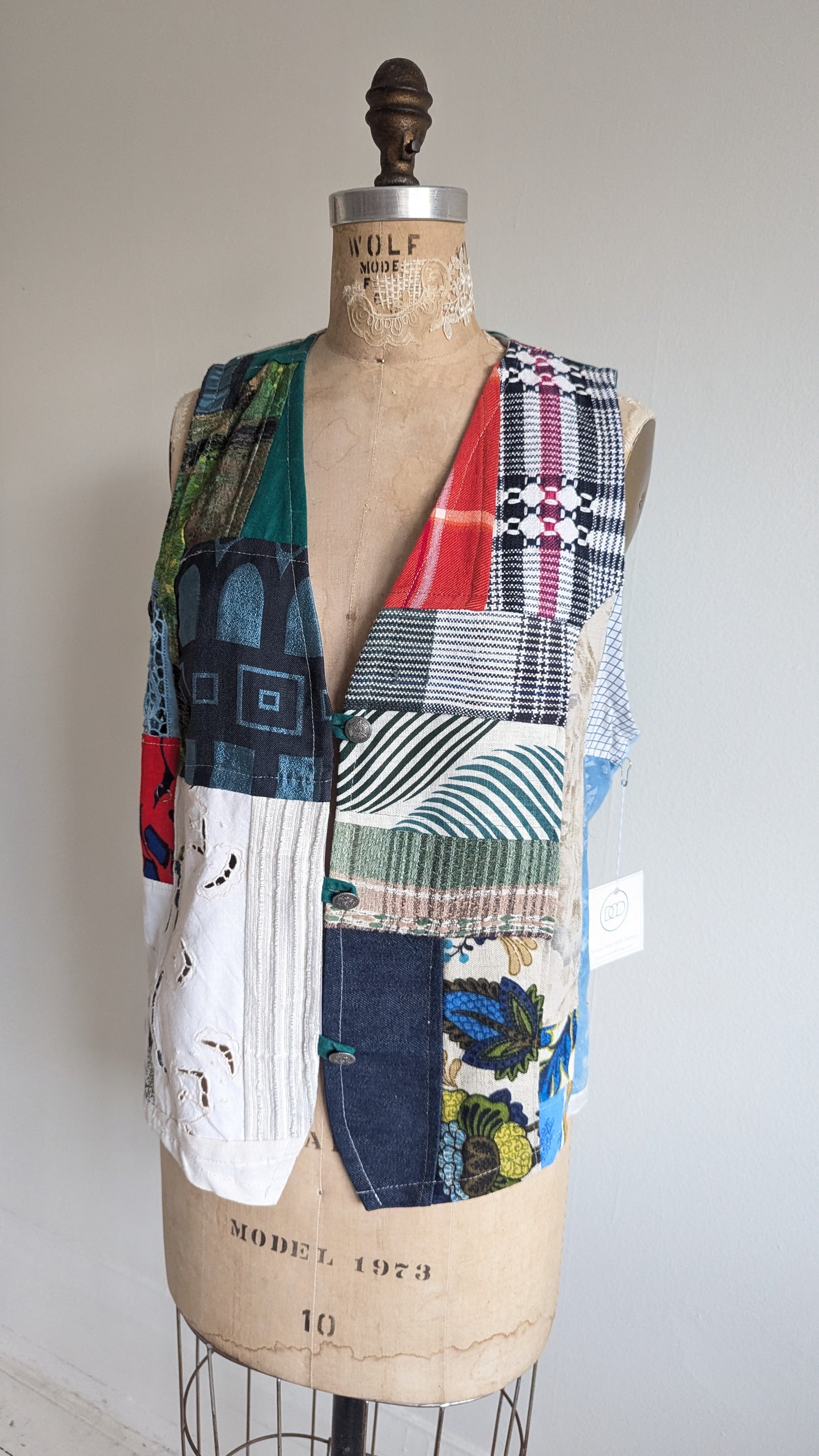 Margo Vest with Patchworked Upcycled Textiles M/L #MARGOV12