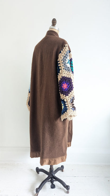 Vivianne Duster with Upcycled Vintage Wool & Crocheted Sleeves Size M/L #VIVW20