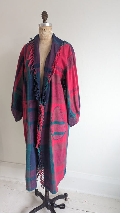 Vivianne Duster with Upcycled Red Cotton Plaid Size M/L #VIVC1