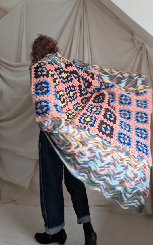 Vivianne Jacket with Vintage Granny Square Afghans Size M/L Tall #VIVA3