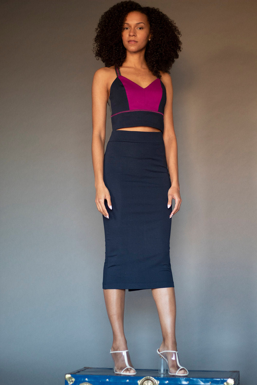 Iris Pencil Skirt ~ Navy Size M and L