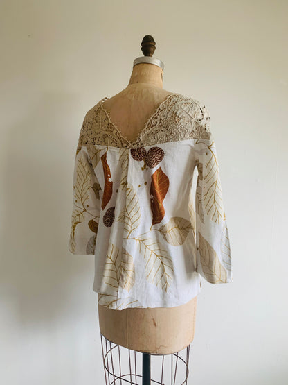 Sienna Top ~ Upcycled Cotton & Vintage Lace Yoke Size XS #SIE1