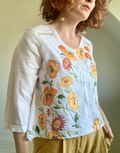 Aster Top with Upcycled Embroidered Floral Cotton Size XS #AST4