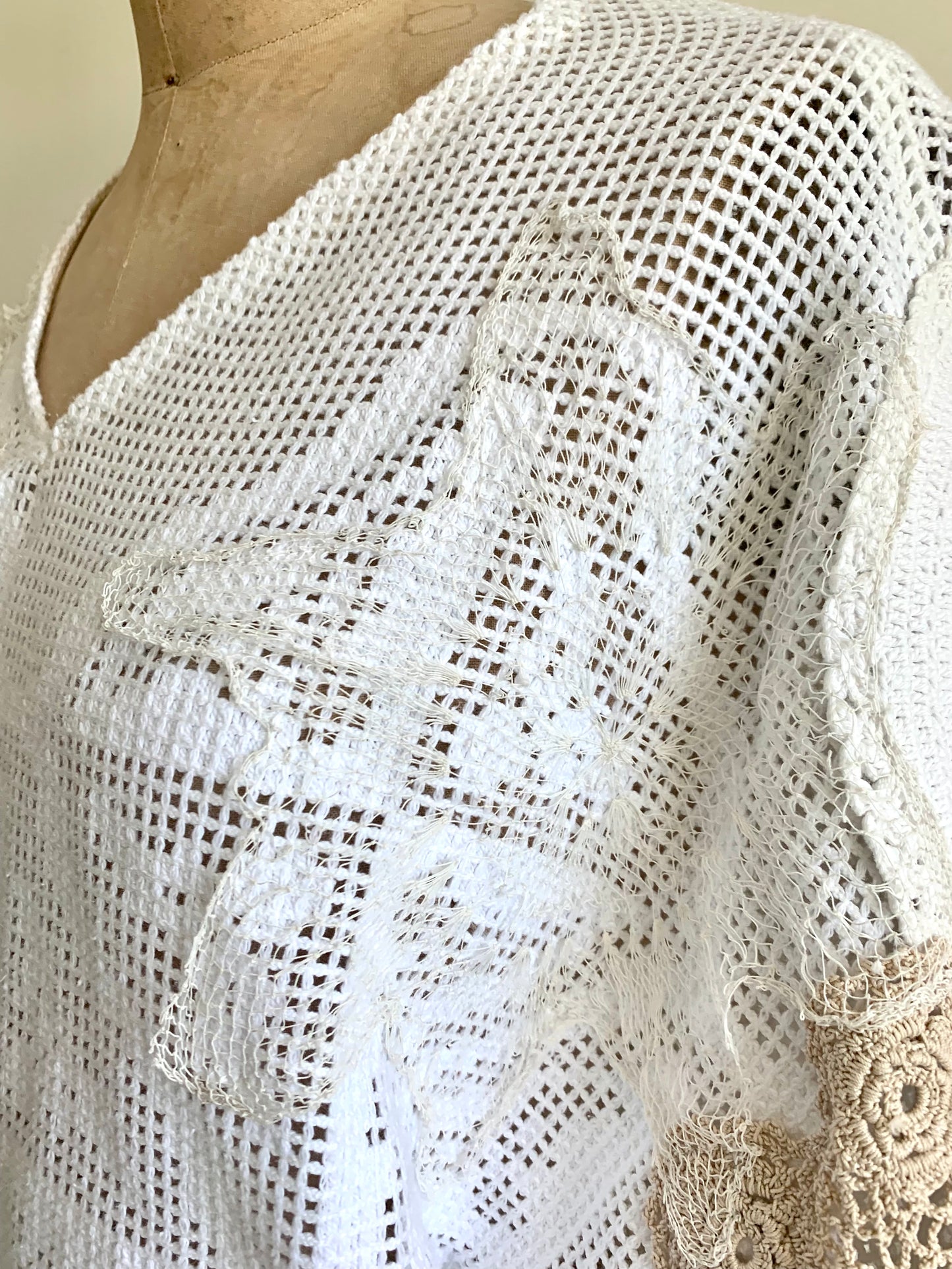 Doily Top with Upcycled Vintage Linens & Crocheted Pieces Size XS/M #KYMC7