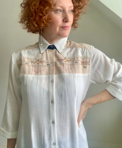 Lauren Button Down Shirt with Upcycled Vintage Yoke Size S #LAUW2