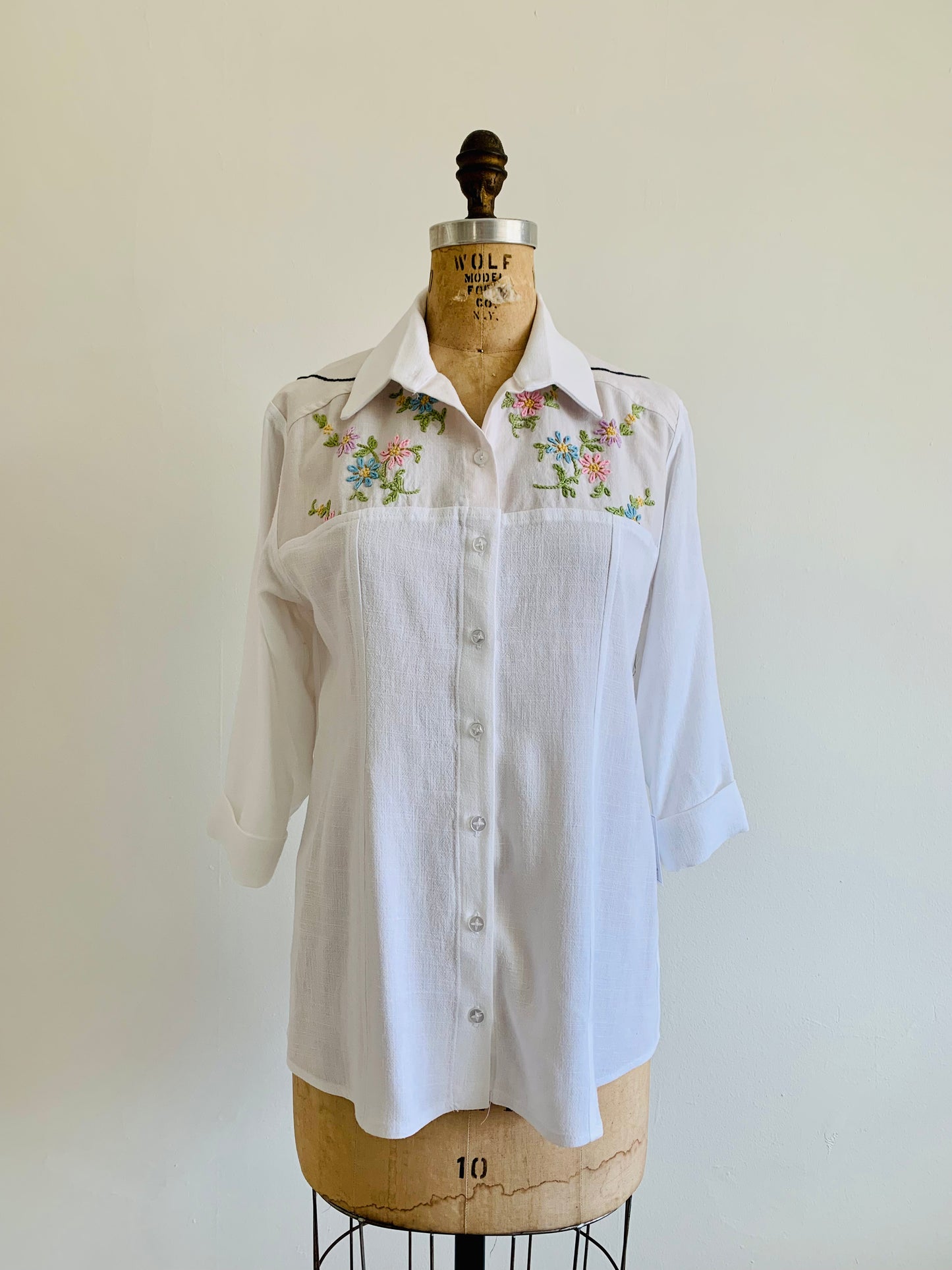 Lauren Button Down Shirt with Upcycled Vintage Yoke Size S #LAUBWH1