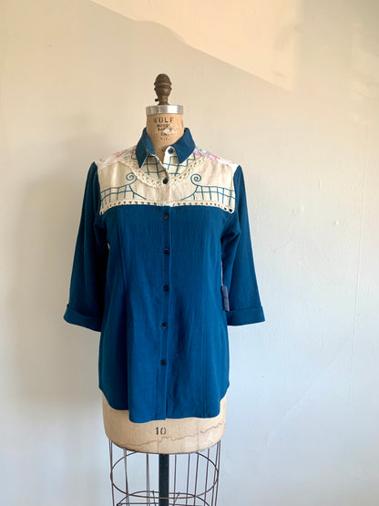Lauren Button Down Shirt with Upcycled Vintage Yoke Size XS #LAUB1