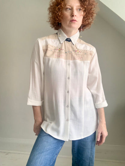 Lauren Button Down Shirt with Upcycled Vintage Yoke Size S #LAUW2