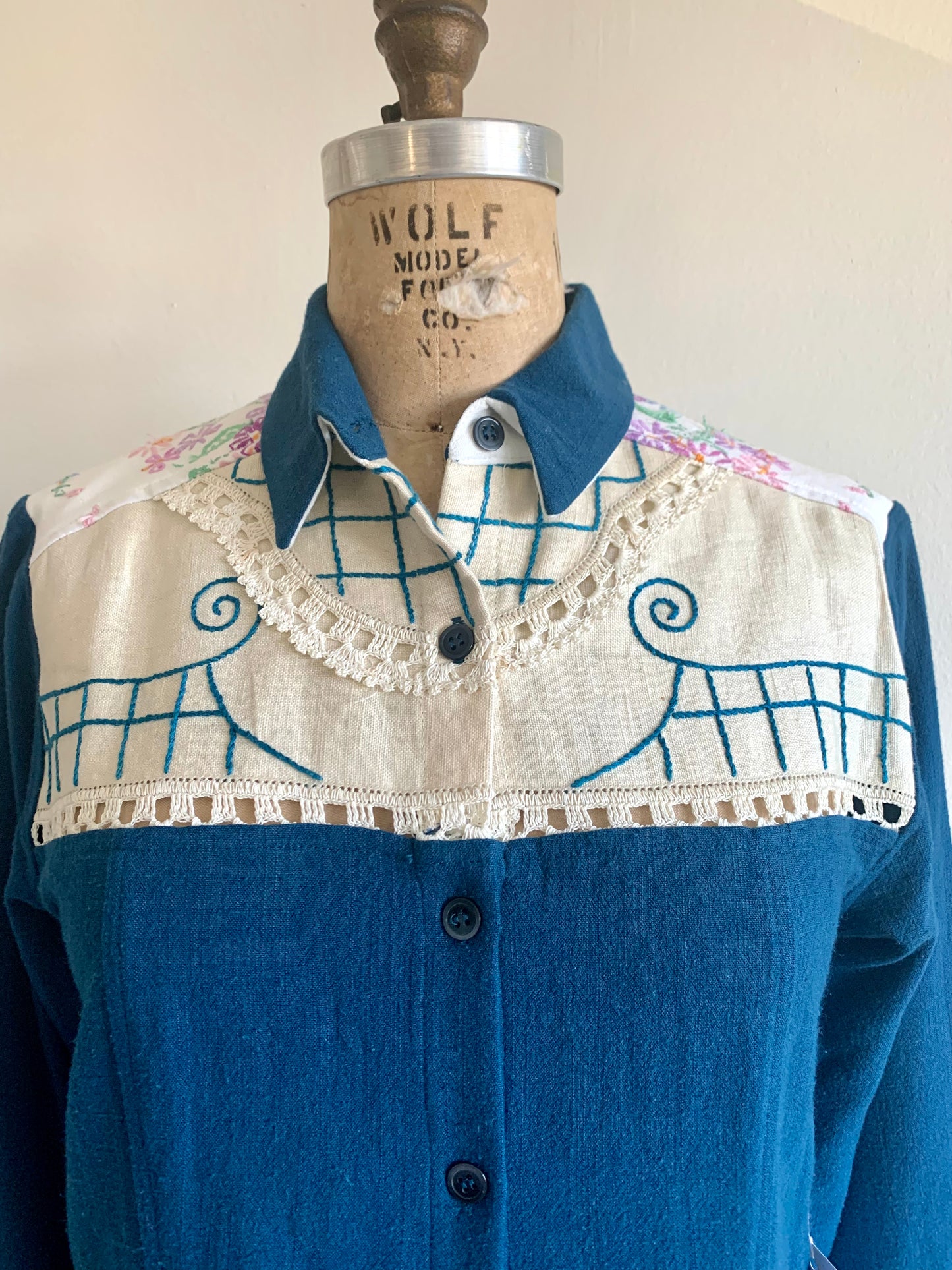 Lauren Button Down Shirt with Upcycled Vintage Yoke Size XS #LAUB1