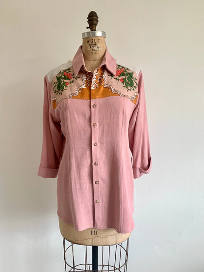 Lauren Button Down Shirt with Upcycled Vintage Yoke Size M #LAUBP3