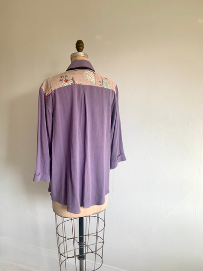 Lauren Button Down Shirt with Upcycled Vintage Yoke Size L #LAUL1