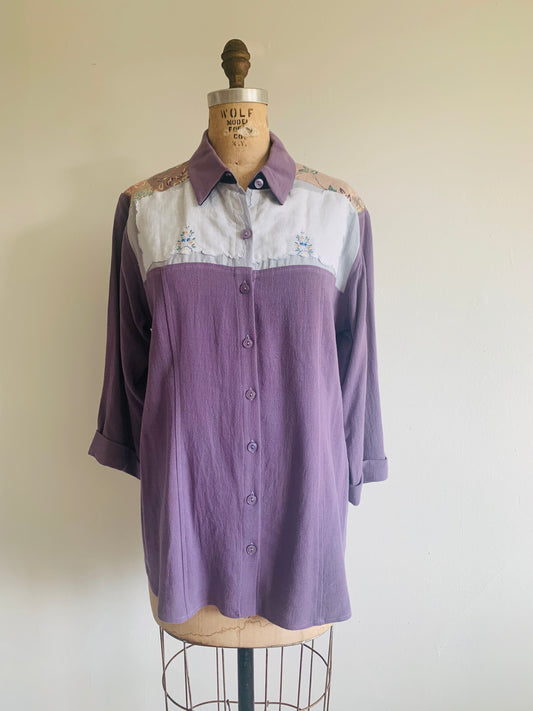 Lauren Button Down Shirt with Upcycled Vintage Yoke Size L #LAUL1